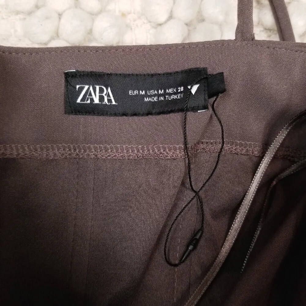 Zara Draped Knit Dress Mocha Brown Sz Medium - Image 8