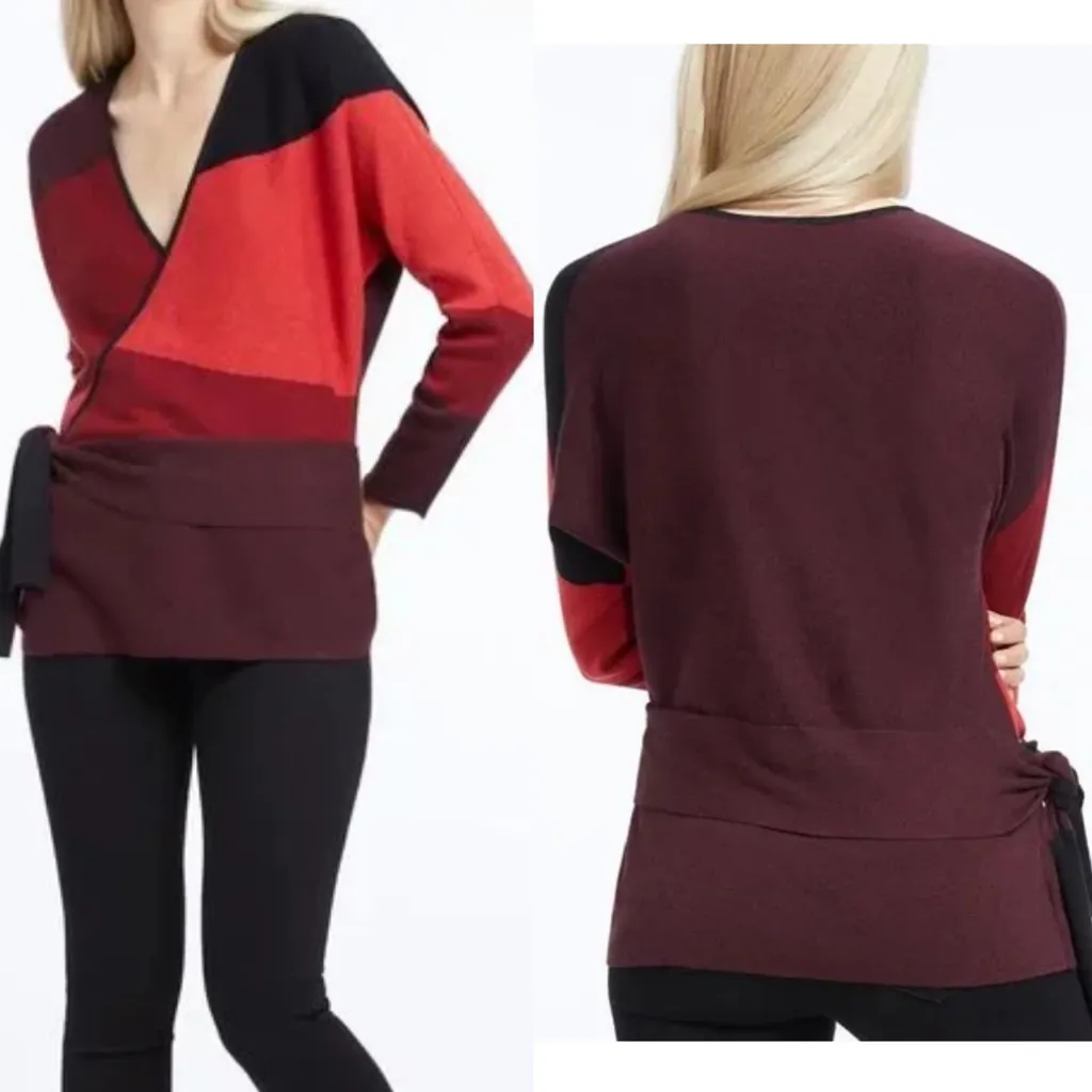 NIC+ZOE New Wave Colorblock Wrap Top – Red/Black, Size M - Image 2