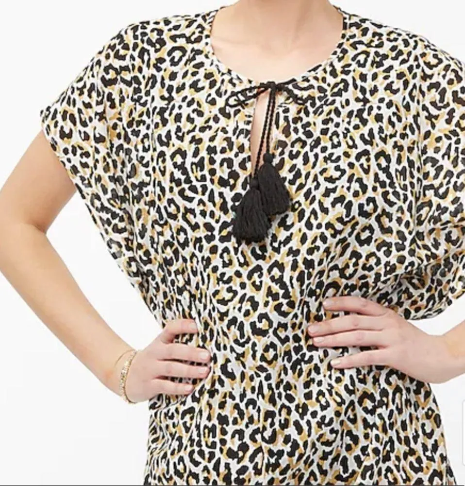 J Crew Sleeveless Leopard Print Tassel Bathing Suit Swim Beach Cover Up - Image 2