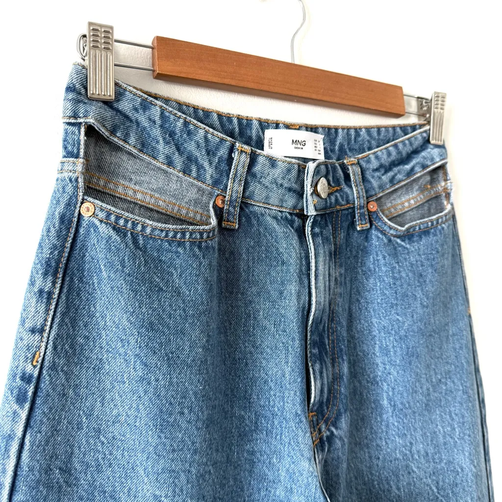 MANGO Cut Out Wide Leg Jeans Blue Sz 2 - Image 4