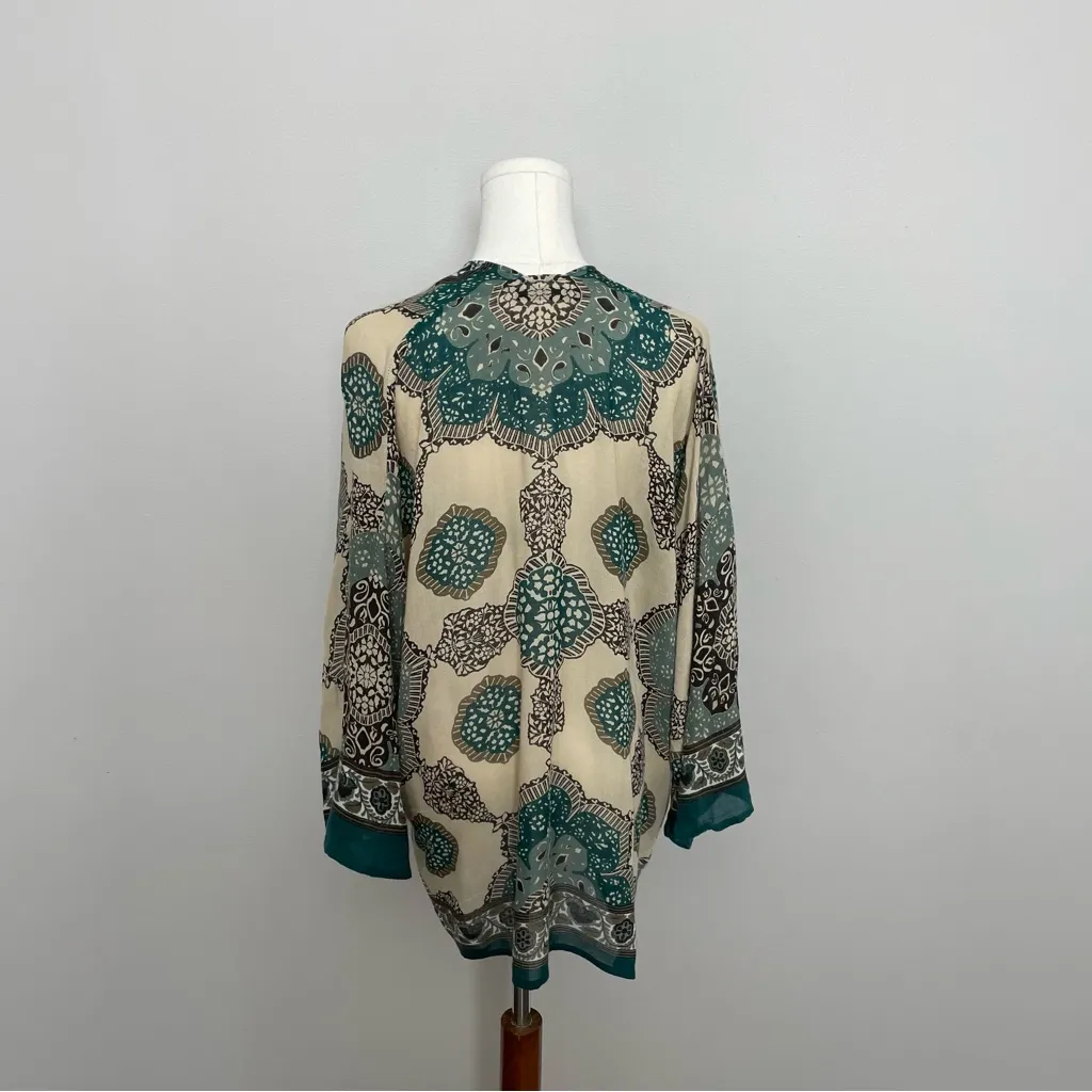 Michael Stars Kimono Cardigan Floral Abstract Art To Wear Boho Green Black Tan - Image 7