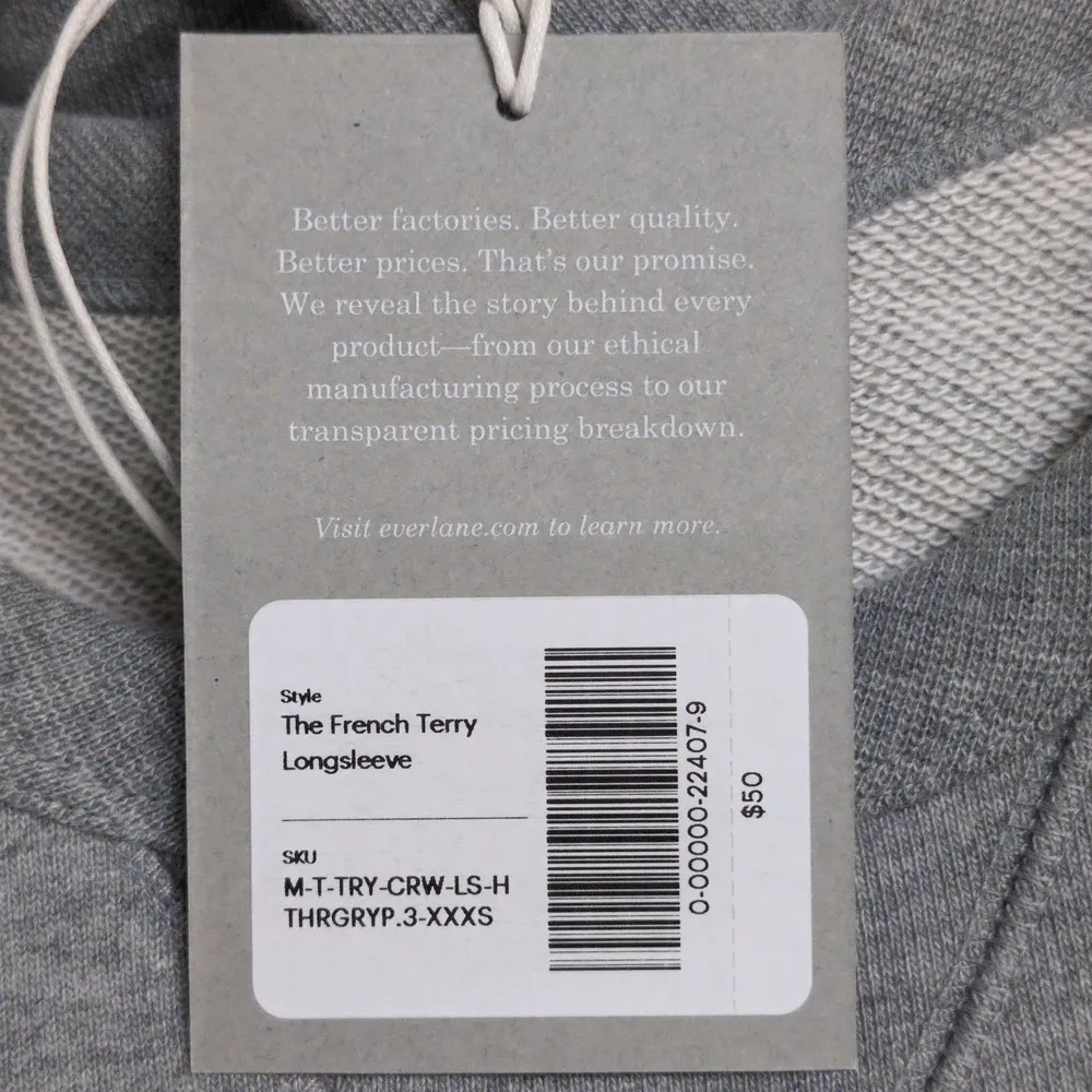 Everlane French Terry 100% Human Spellout Sweatshirt Unisex Gray Pink XXXS New - Image 7