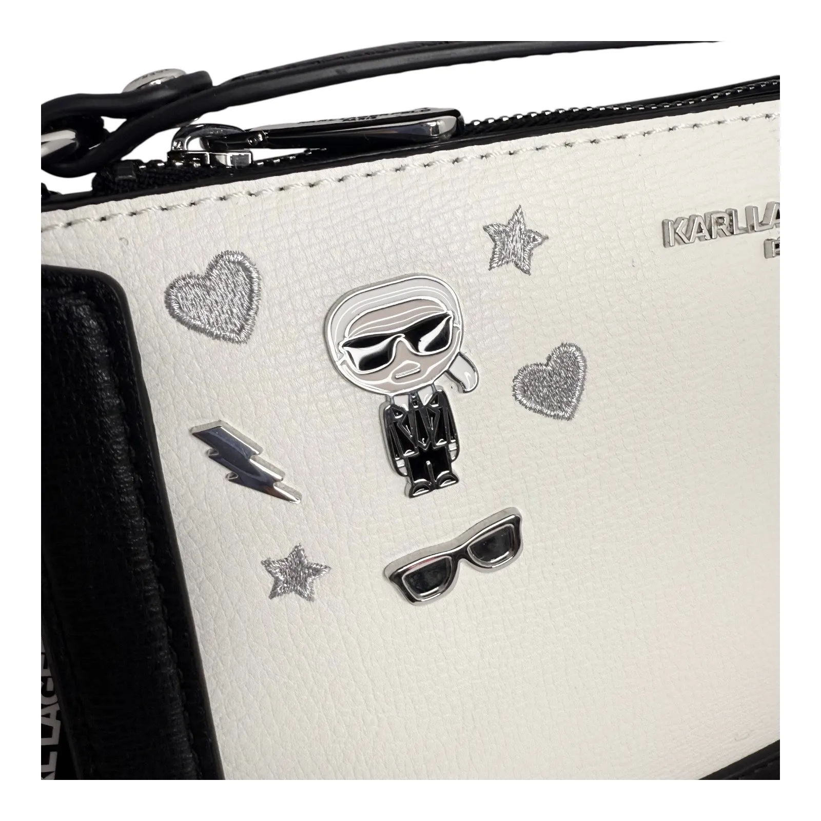 Karl Lagerfeld LEATHER SHOULDER BAG Black & White Handbag Mini Purse 10"x6" NWT! - Image 16