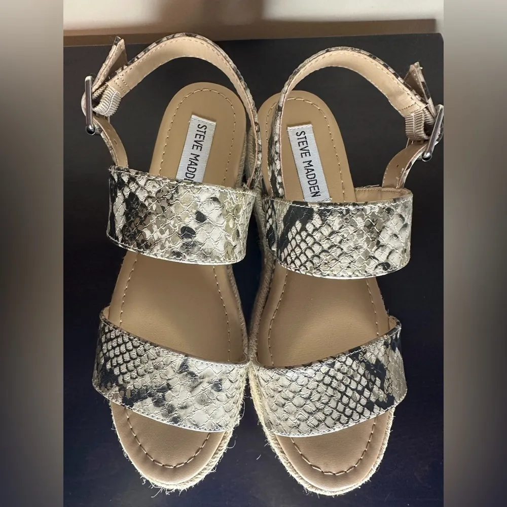 Steve Madden Fifer Python Snake Print Espadrille Wedge Sandals - Image 4