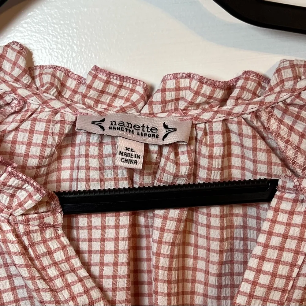 #71 NANETTE LEPORE PINK CHECKED GINGHAM STYLE TOP $58 - Image 4