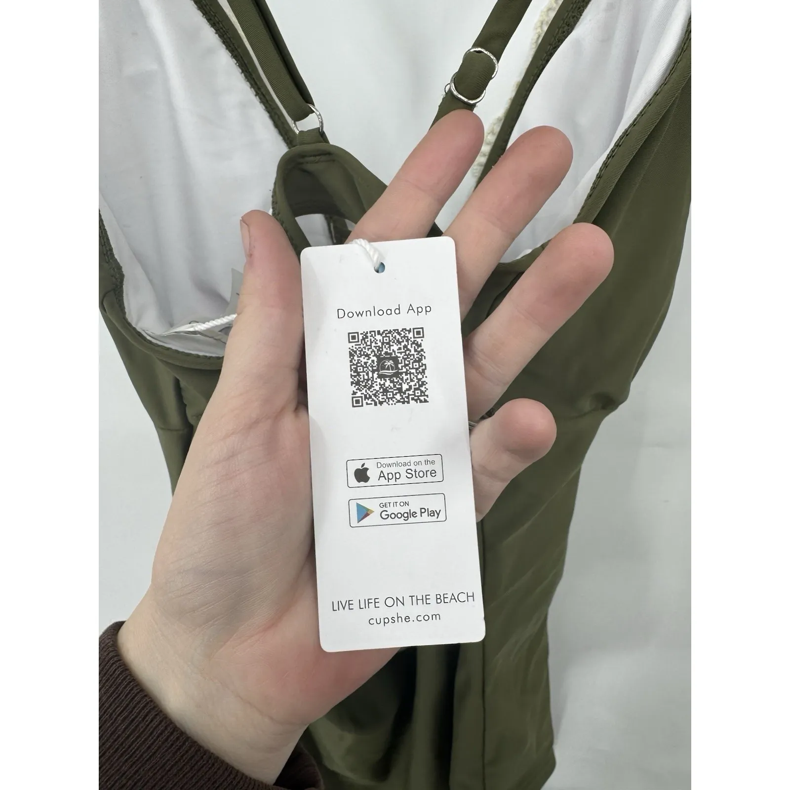 Cupshe Olive Green Crochet Trim Lace Up Back One Piece Swimsuit Womens M NEW - Image 4