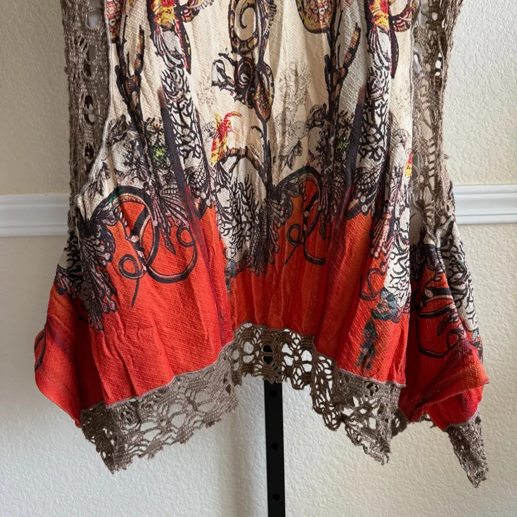 Tempo Paris Boho Crochet Size Medium Brown Animal Print Fall Layering Kimono - Image 4