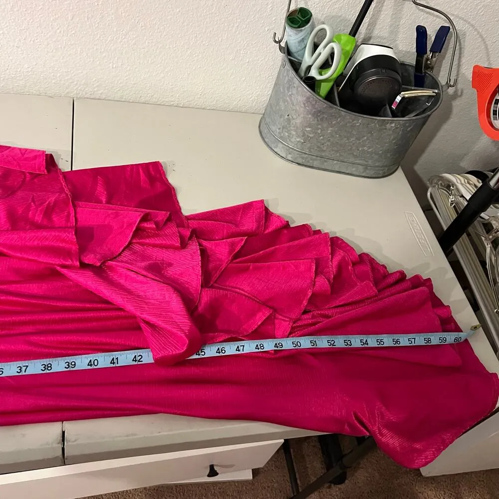 Cattani USA Made Vintage 1970s Pink One Shoulder Ruffled Summer Dress Size Large - Image 11