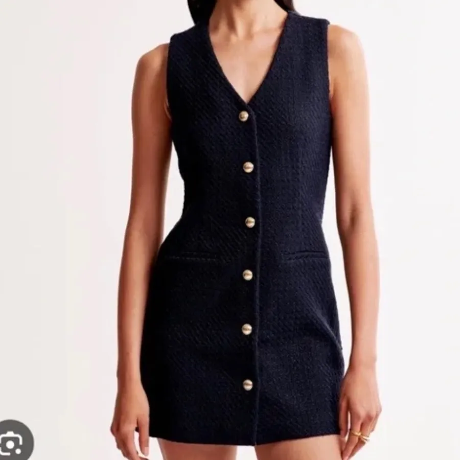 BEBOP | Women's NWT Baby Blue Tweed Sleeveless Preppy Button Front Mini Dress, M - Image 9