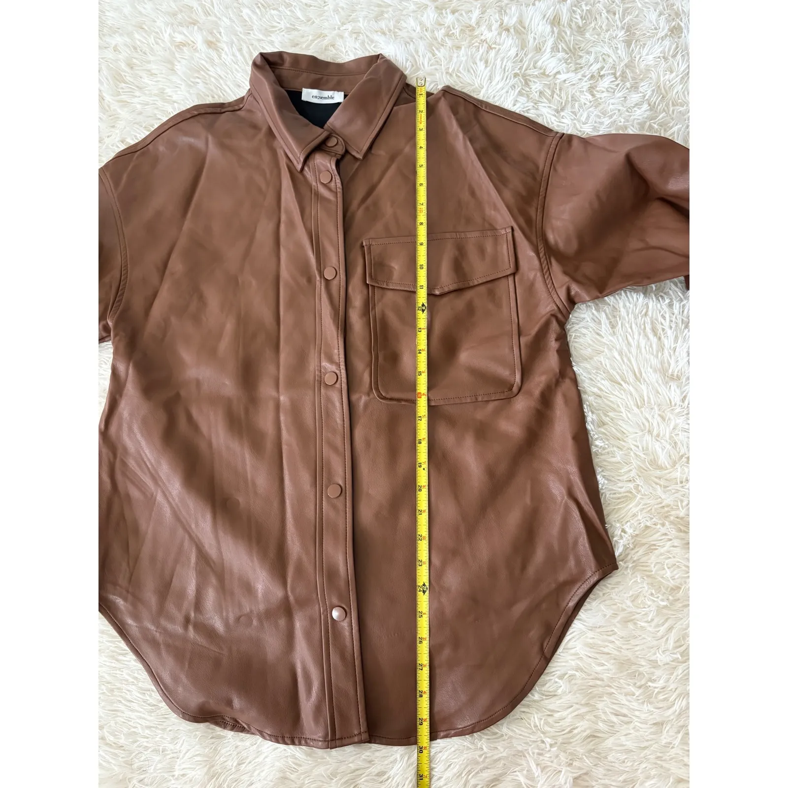 En;semble Faux Leather Shirt Jacket Button Down Oversized‎ Brown Shacket Medium - Image 5