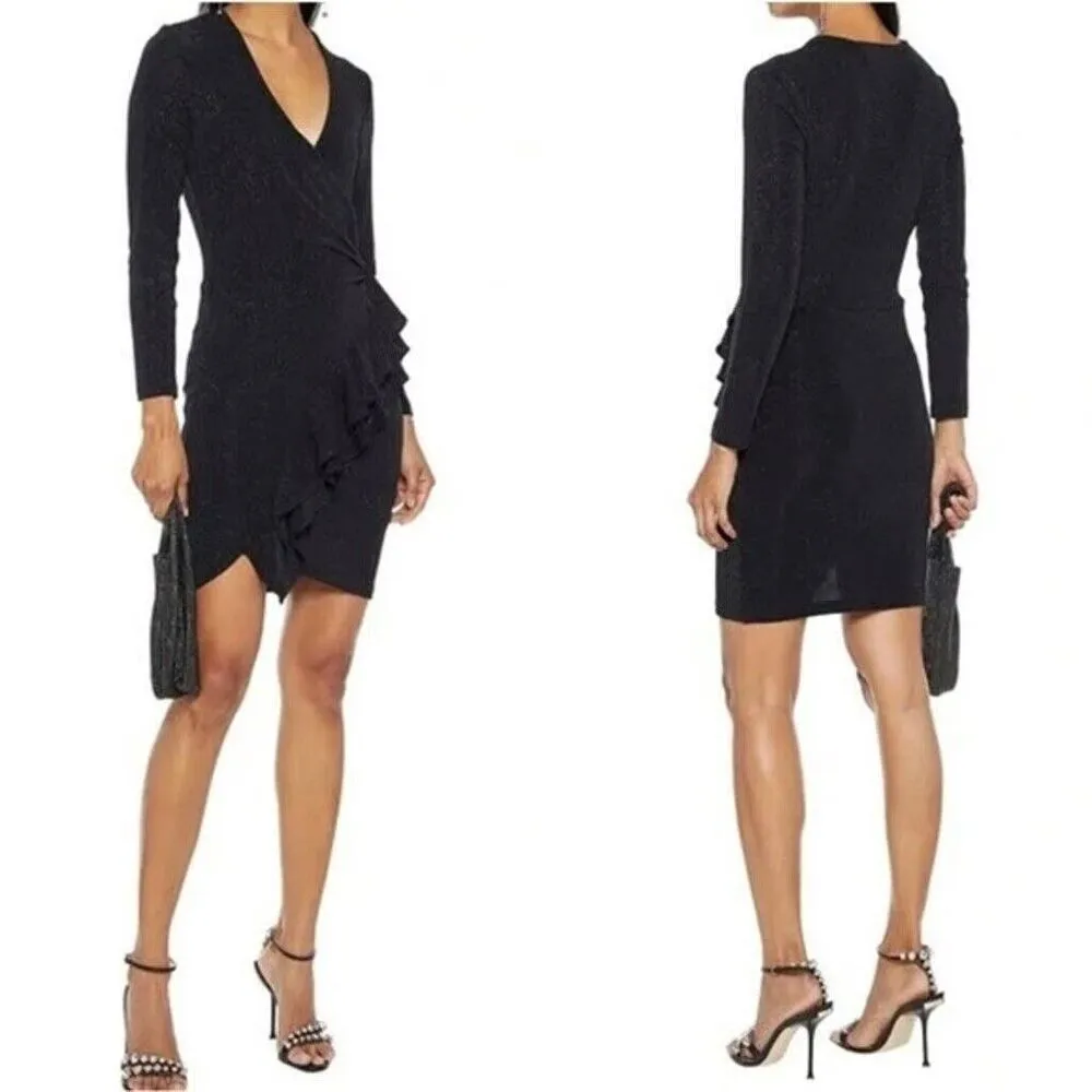IRO Hime Shimmer Ruffle Bodycon Dress Wrap Black Sparkle Cocktail Size 42/XL - Image 2
