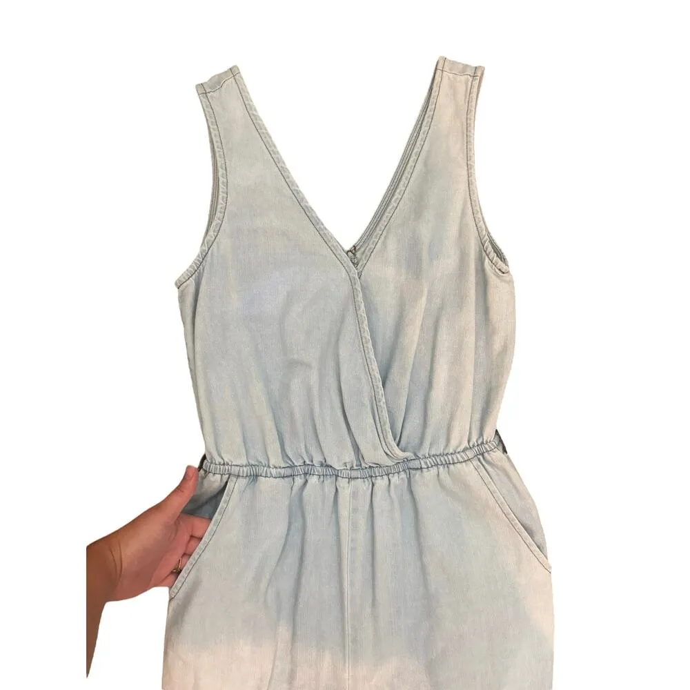 Vintage Style Light Wash Denim Jumpsuit Small Sleeveless V - Image 3