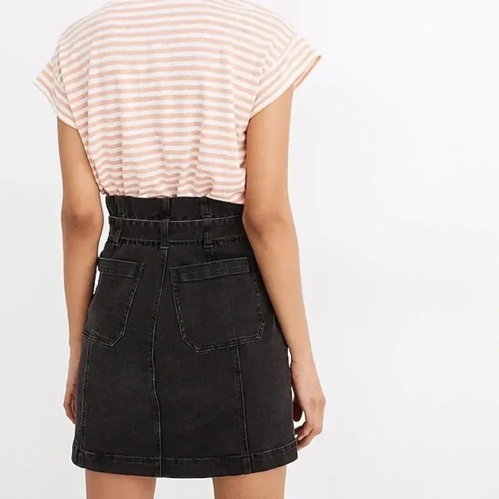 Madewell STRETCH DENIM PAPERBAG MINI SKIRT IN LUNAR WASH Black size Small Belted - Image 3