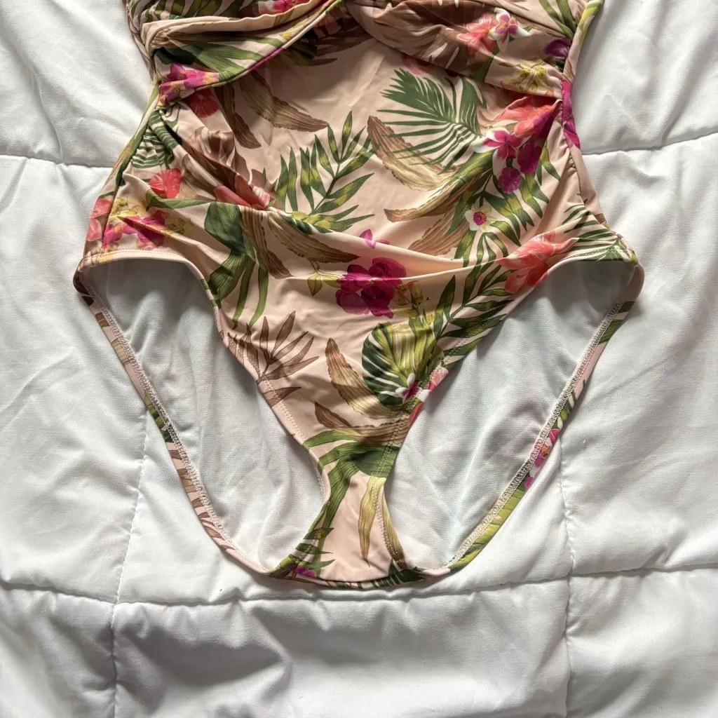 Womens Floral Pink Green One Piece Bikini Swimsuit Summer Beach Resortwear - Image 3