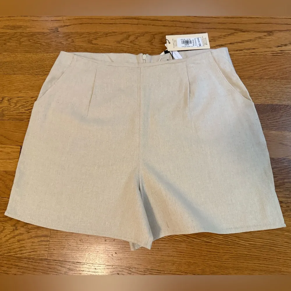 Cream High Waist Tailored linen Shorts size M Size M - Image 4