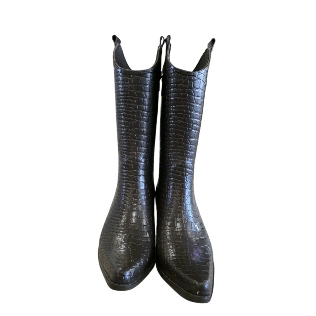 Corkys Women's Rain Tall Boots Crockodile Brown Green Size 7 Rubber Western Work - Image 3