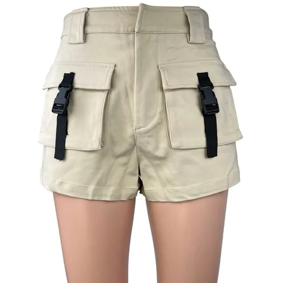 Salty Women's Beige High Waist Buckle Stretch Outdoor Hiking Cargo Shorts Size S - Image 2