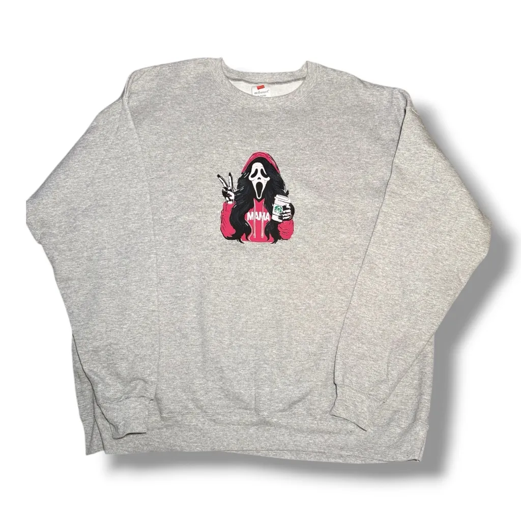 NWT Handmade Women’s Horror Ghostface Mama Pullover Grey Sweatshirt Size XL - Image 2