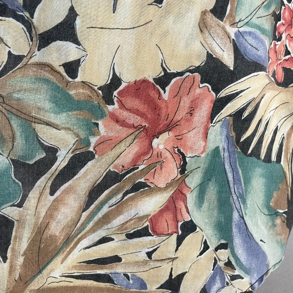 Vintage Tropical Shirt Women Lightweight Hawaiian FLAWS Muted Tones Palm Leaves Tan Size L - Image 13