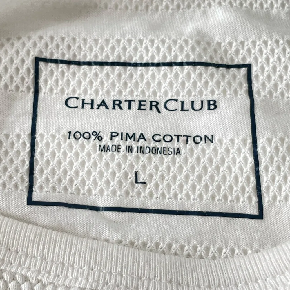Charter Club Texture Striped Elbow Sleeve Boat Neck T Shirt White Large - Image 6