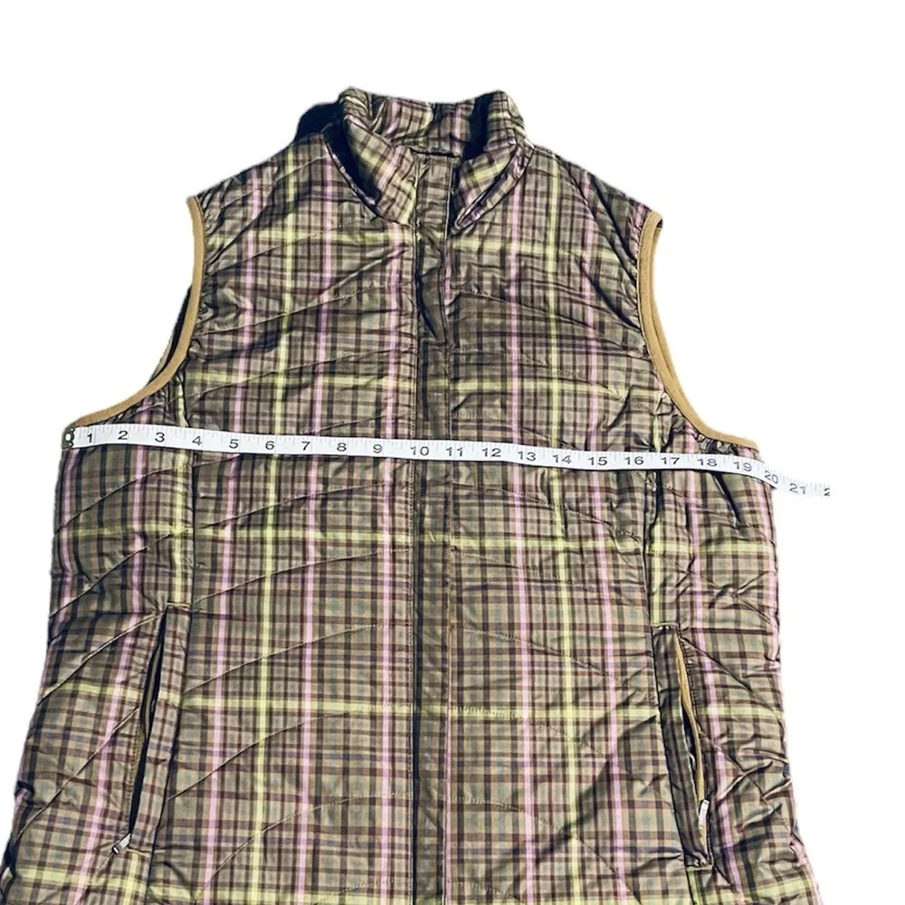 Lands End Green Quilted Full Zip Plaid  Woman’s Vest Small - Image 4