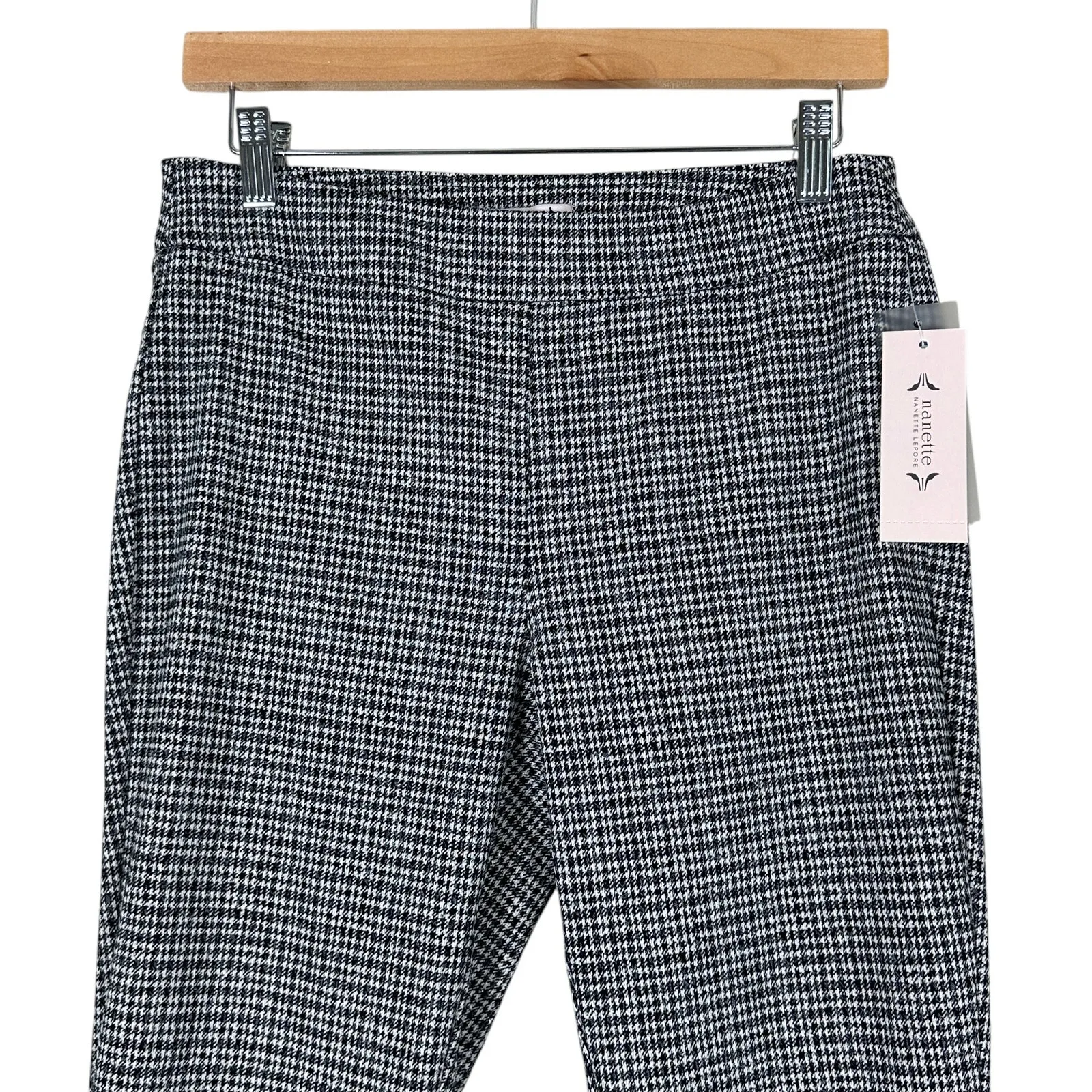 NWT Nanette Lepore Checked Crop Pants Womens S Black White High Rise Preppy Work - Image 3
