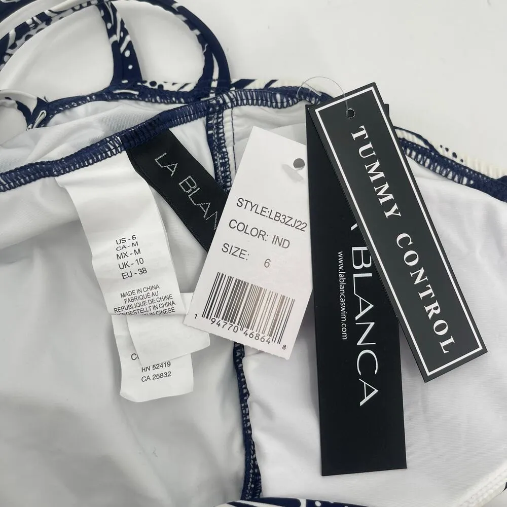 LA BLANCA Swimsuit SZ 6 The Playa One Piece NWT Indigo Blue Strappy Cross Back - Image 5