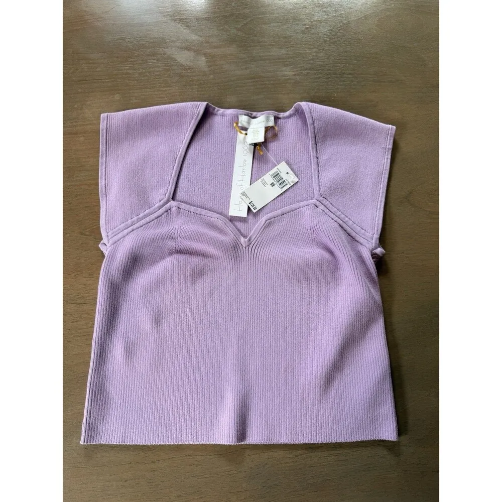 House of Harlow 1960 Tank Top Size M Lilac NEW Ribbed Stretch Sweetheart V Neck Purple Size M - Image 5