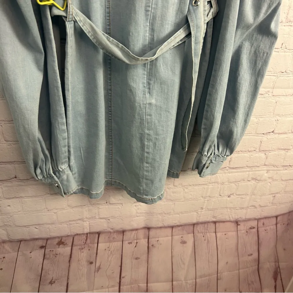 Boutique denim retro belted dress light wash puffy sleeve funky y2k vibes Small Blue - Image 8