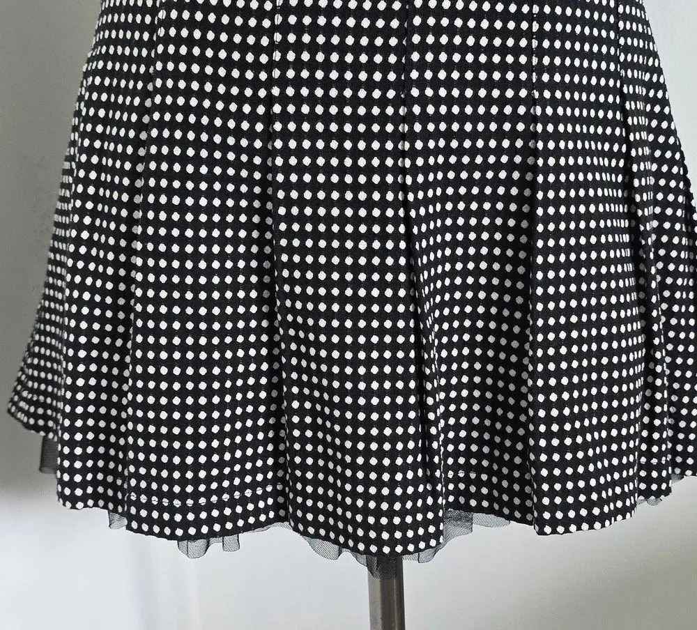 Wrapper Black & White Polka Dot Above the Knee Skirt Lace Hem - Image 3