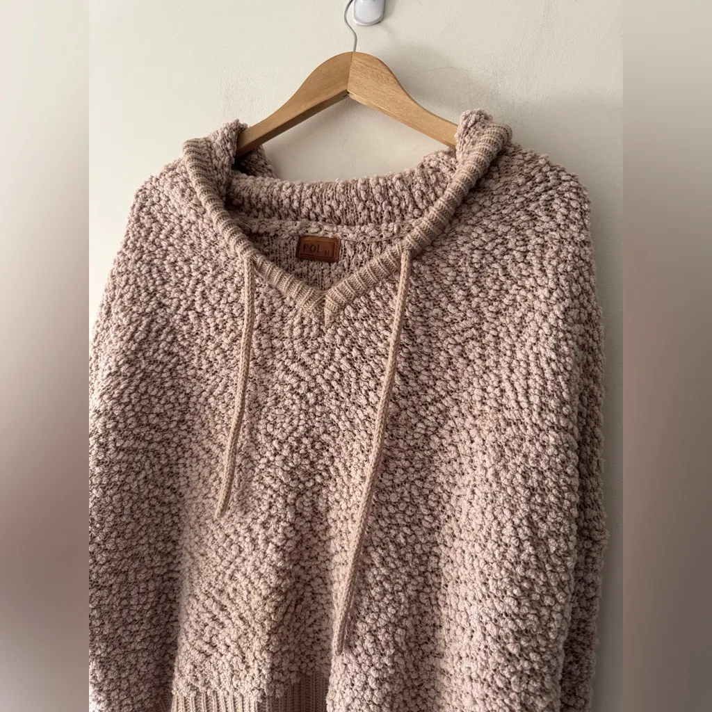 POL Brown Popcorn Texture Sherpa Chunky Knit Brown Hoodie - Image 2