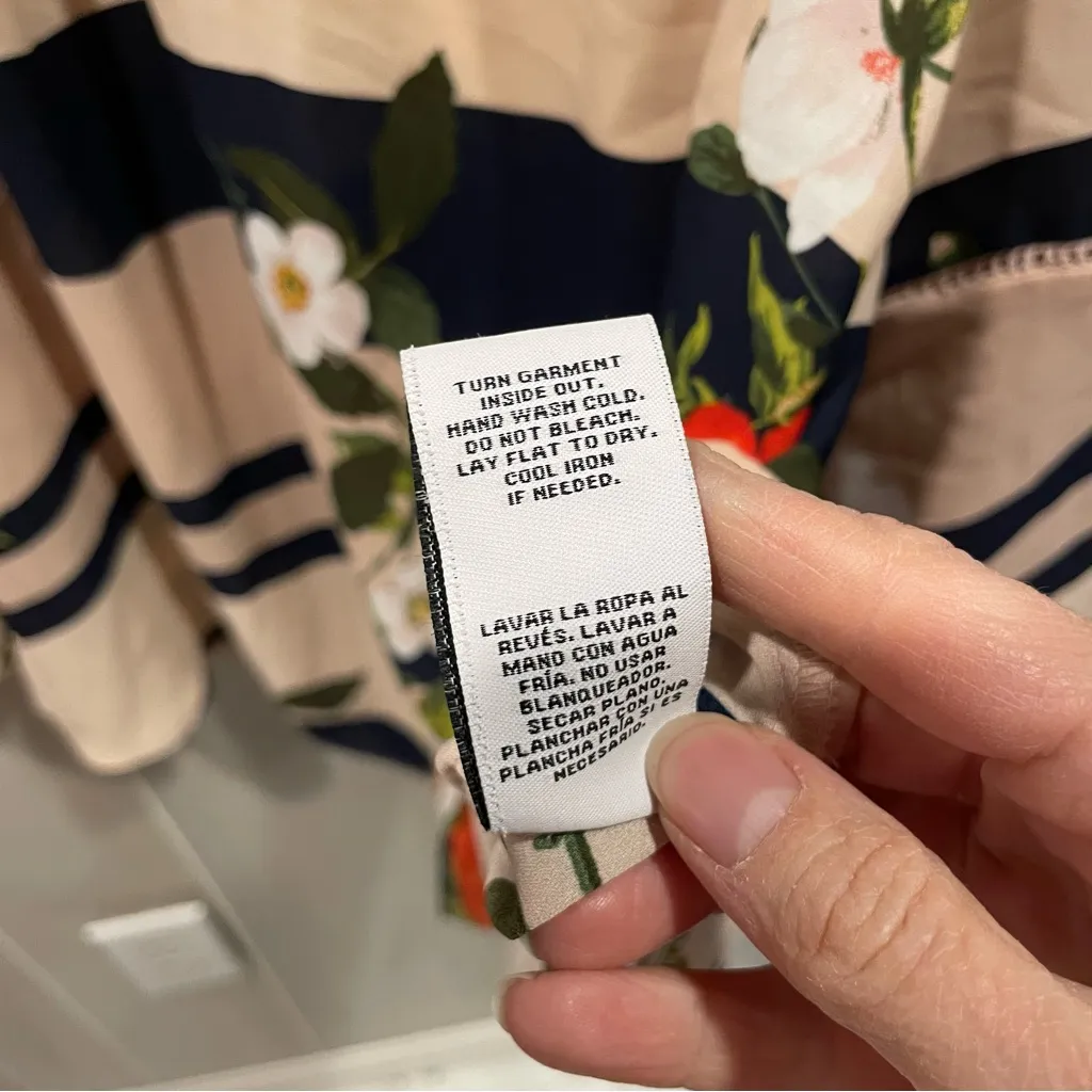 Cute petal pink navy stripe bell sleeve boho top plus 3x semi sheer floral - Image 7