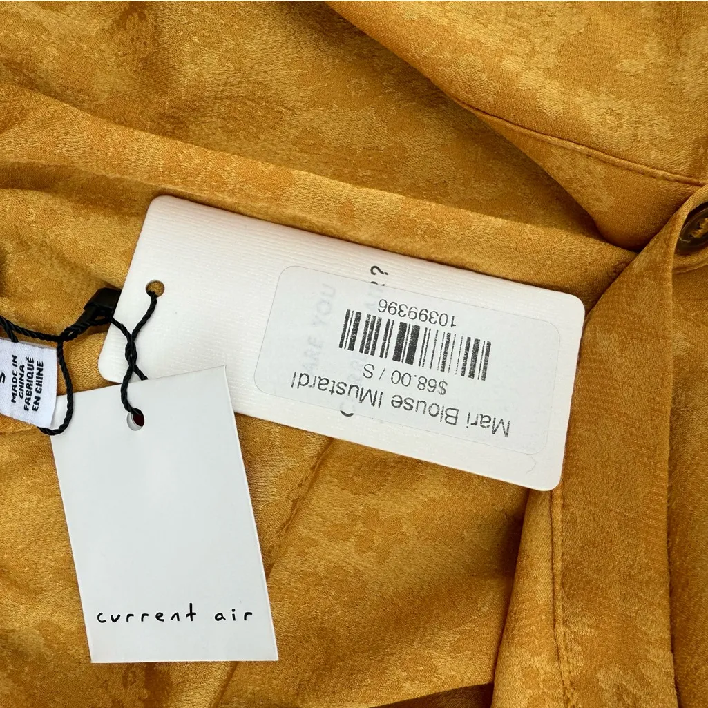 Anthropologie Current Air Mari Blouse Mustard Yellow Puff Sleeve Size Small New - Image 10