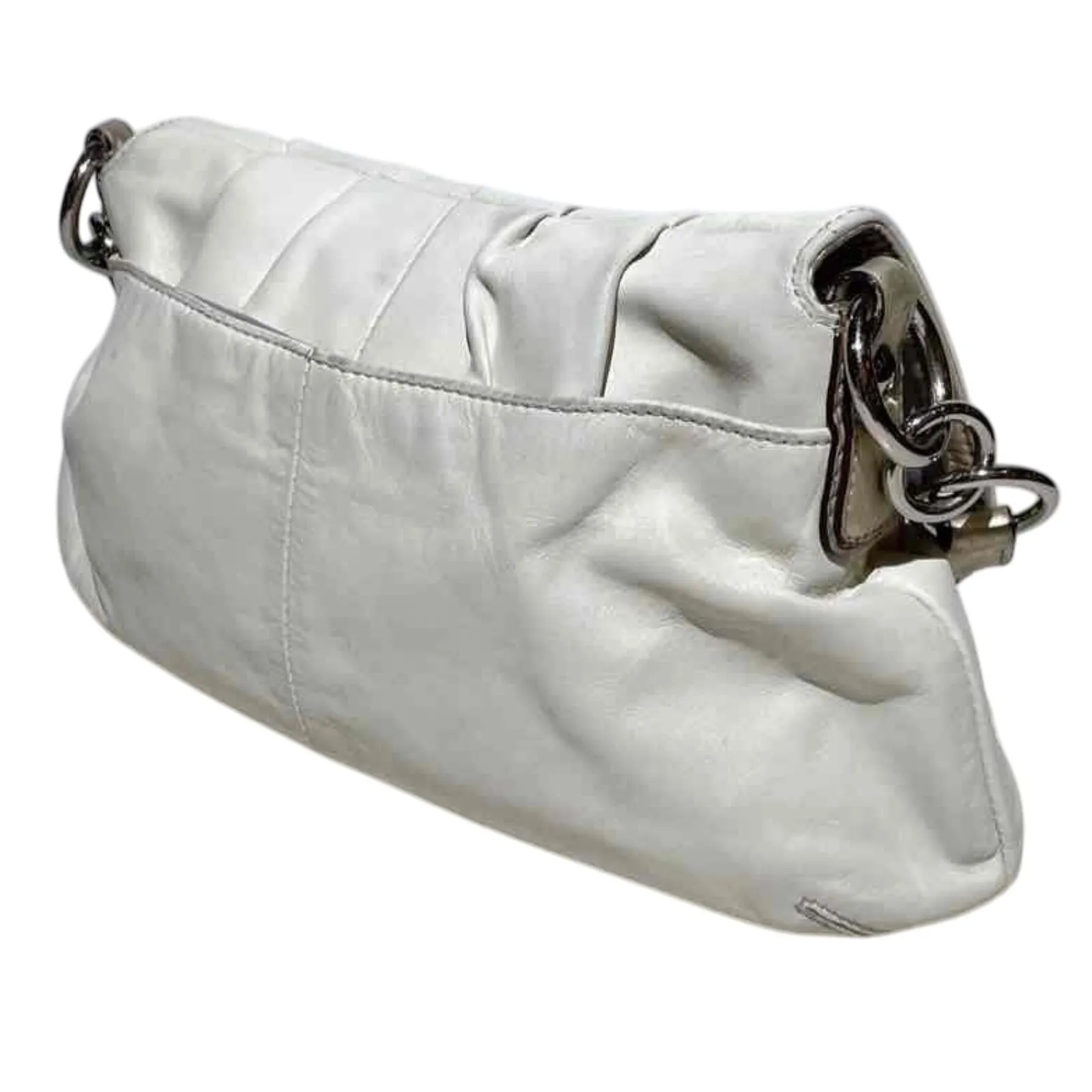 Vintage‎ COACH F17217 WHITE/SILVER Pleated Soho Y2K Leather Buckle Shoulder Bag - Image 3