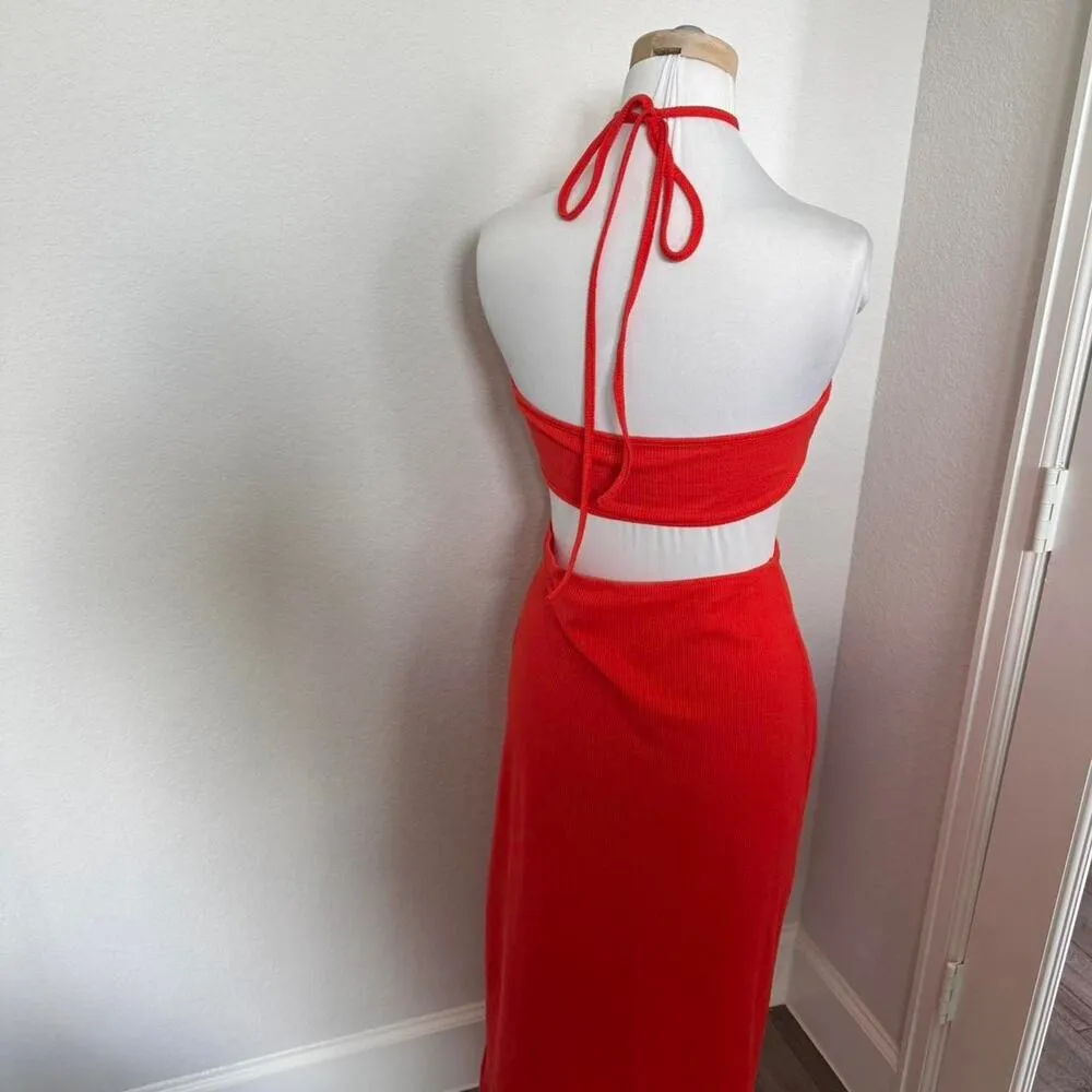 SHEIN Red Cut Out Ruched Bodycon midi Dress - Image 3