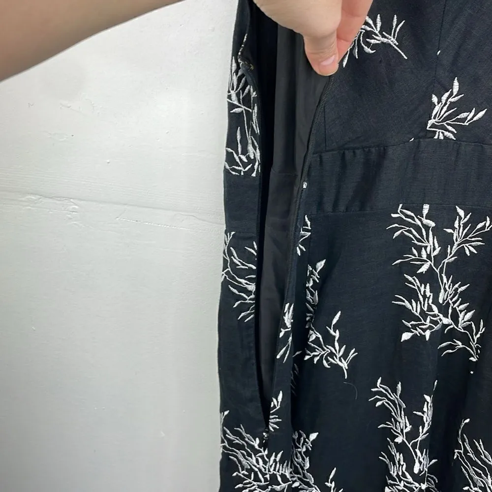 Peter Nygard Womens Fit &Flare Dress Black Floral Tie Waist V Neck Linen Medium - Image 11