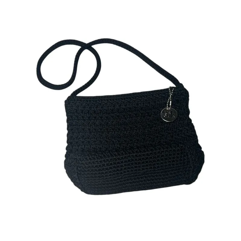 SAK Black Crochet Knit Shoulder Bag with Silver Charm‎ Casual Everyday Handbag - Image 2