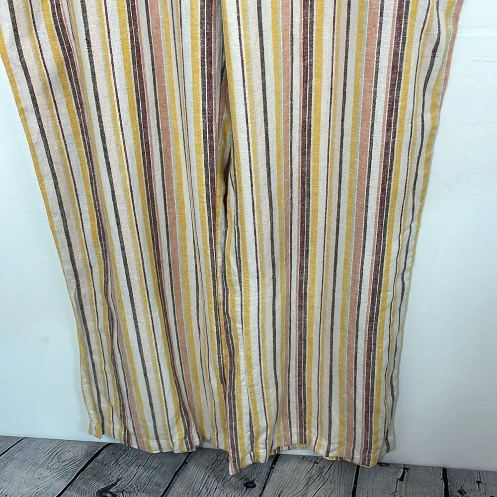 D&Co Naturals Linen blend pull on pants multicolor Striped Pants size Large Yellow - Image 3