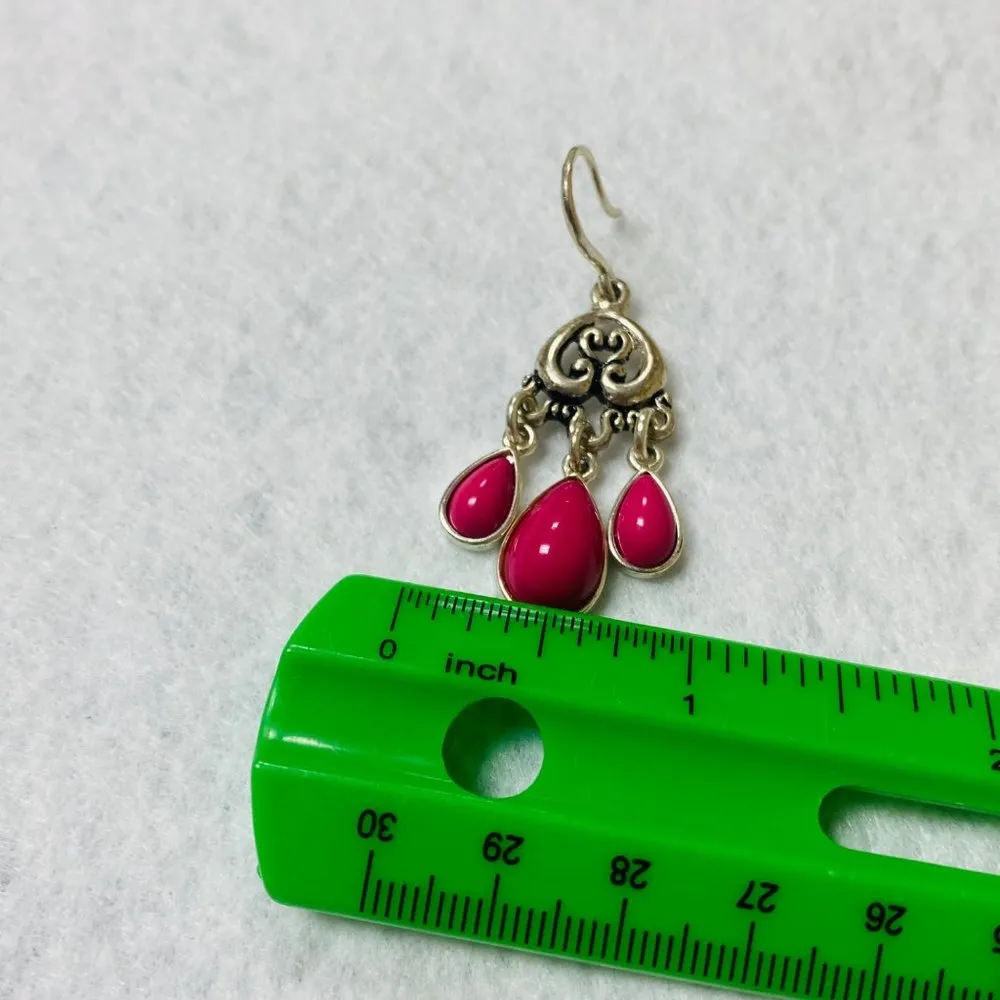 Pink Teardrop Cabochon Silver Color Metal Dangle Drop Hook Pierced Earrings - Image 9