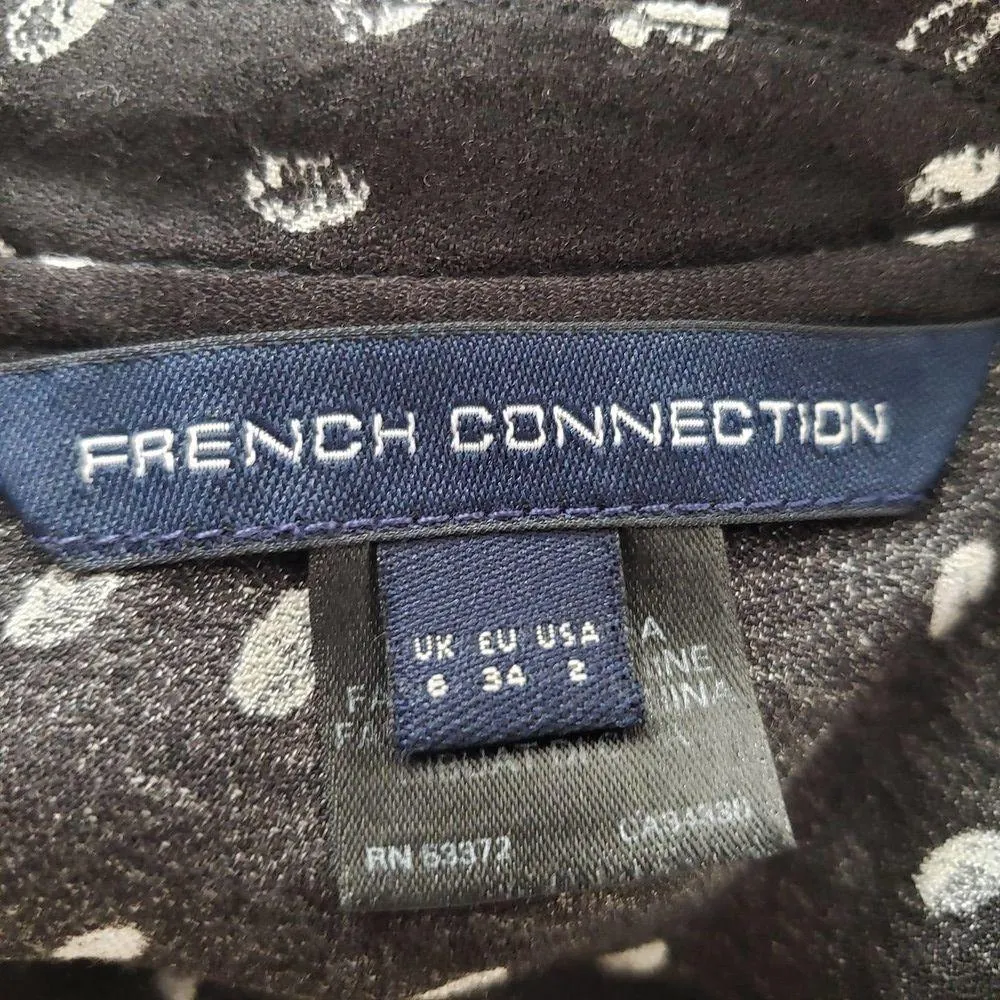 French Connection Peter Pan Collar Buttondown Back Blouse Black White Dots Sz 2 - Image 6