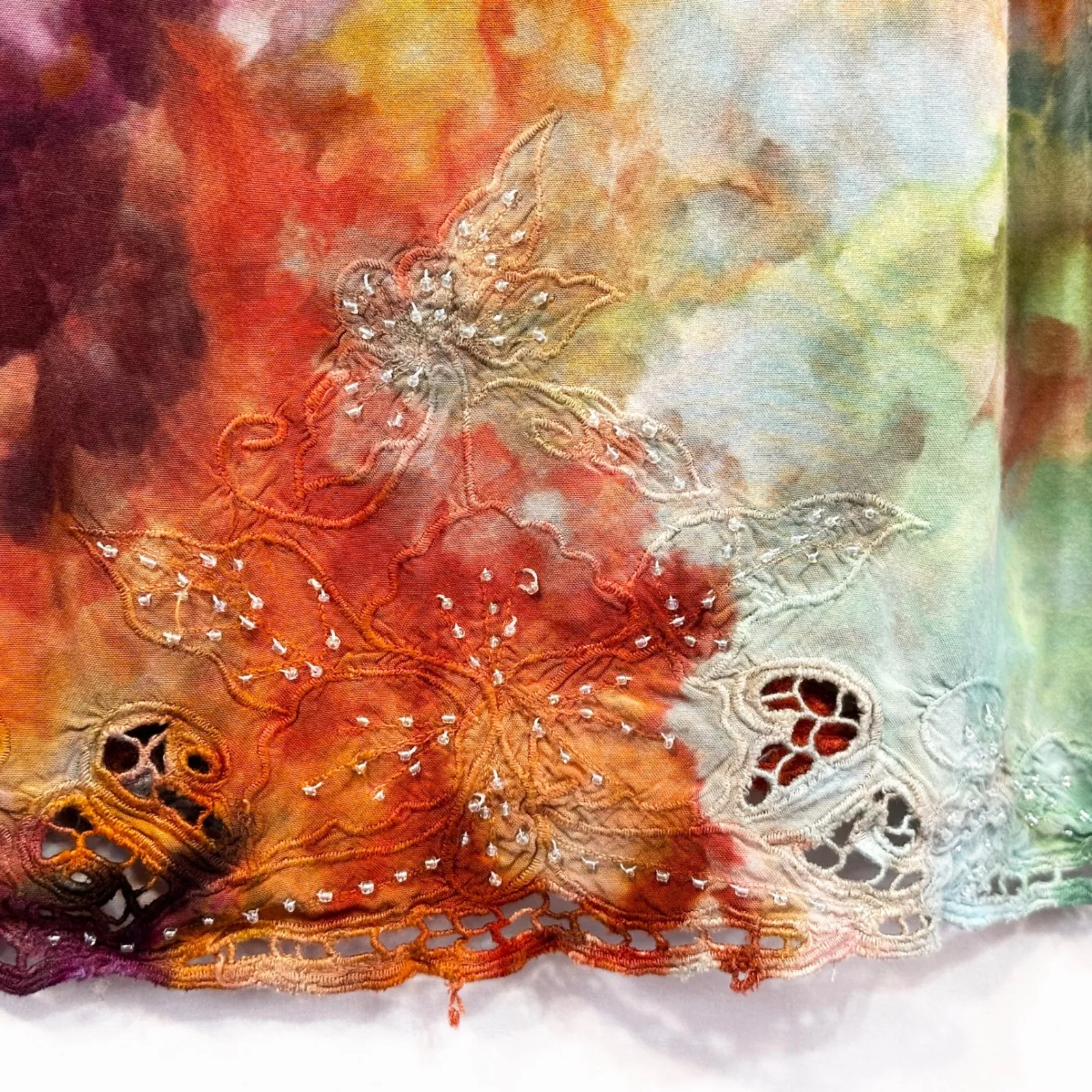 Studio 1940 Plus Size 14/16‎ Skirt Handmade Tie Dye Eyelet Hem Green Orange 1339 - Image 10