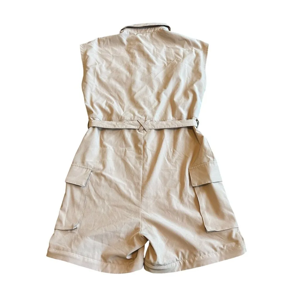Fabletics Harmony Zip-Down Romper Shorts Cargo Safari w/ Belt Size XS Women's - Image 7