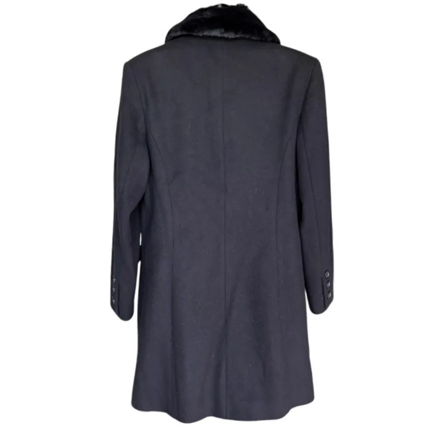 Vtg Larry Levine Wool Pea Coat Sz 6 Black Faux Fur Collar Old Money City Classic - Image 3