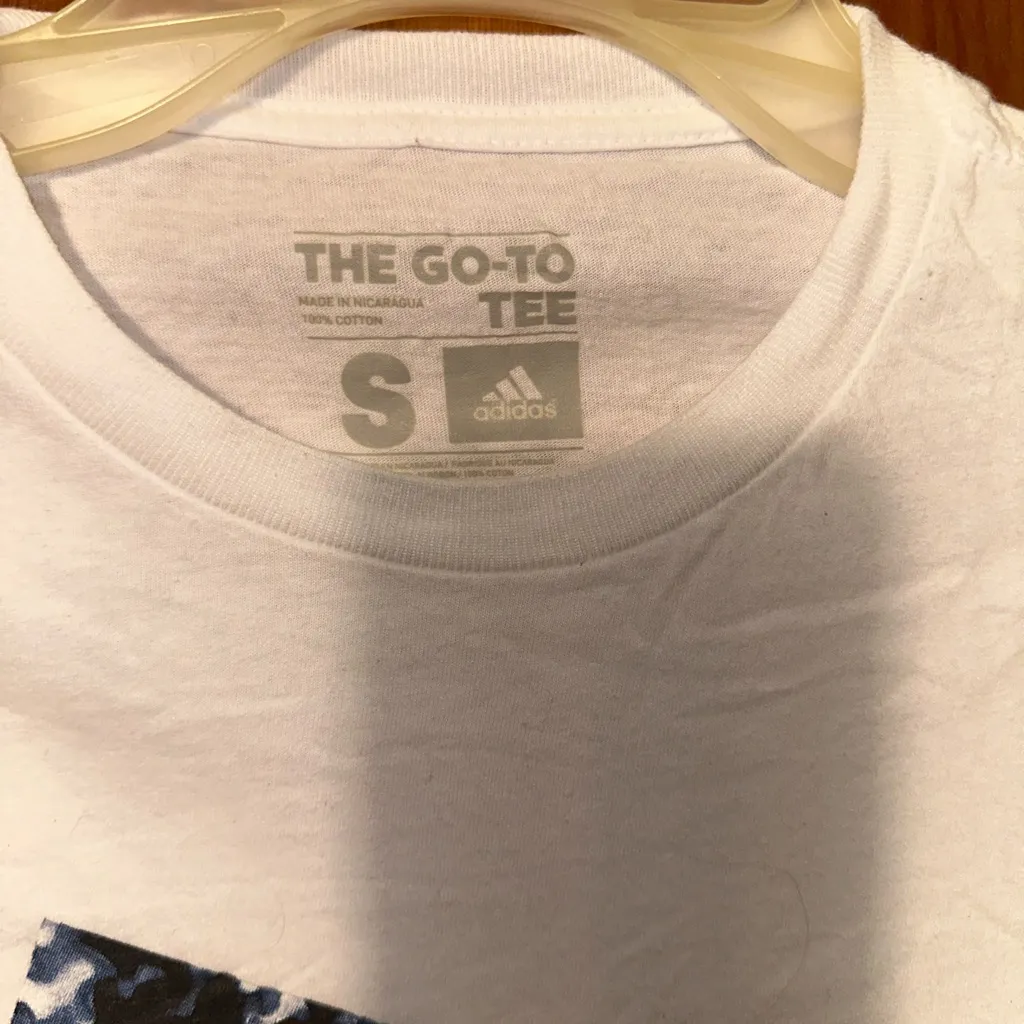 Adidas White Tee with Blue Graphic - Image 2