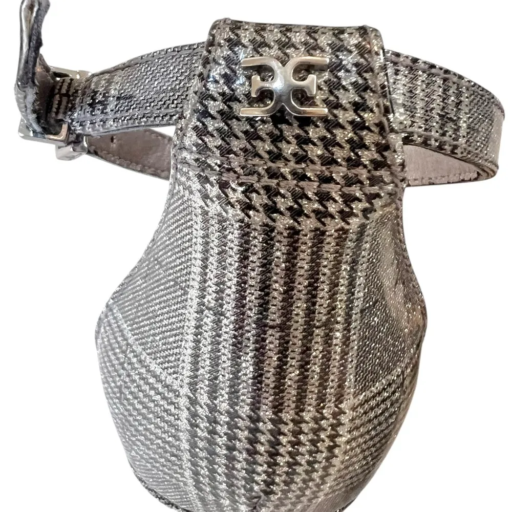 Sam Edelman Yaro Pewter Plaid Houndstooth Sandals Heels - Image 6