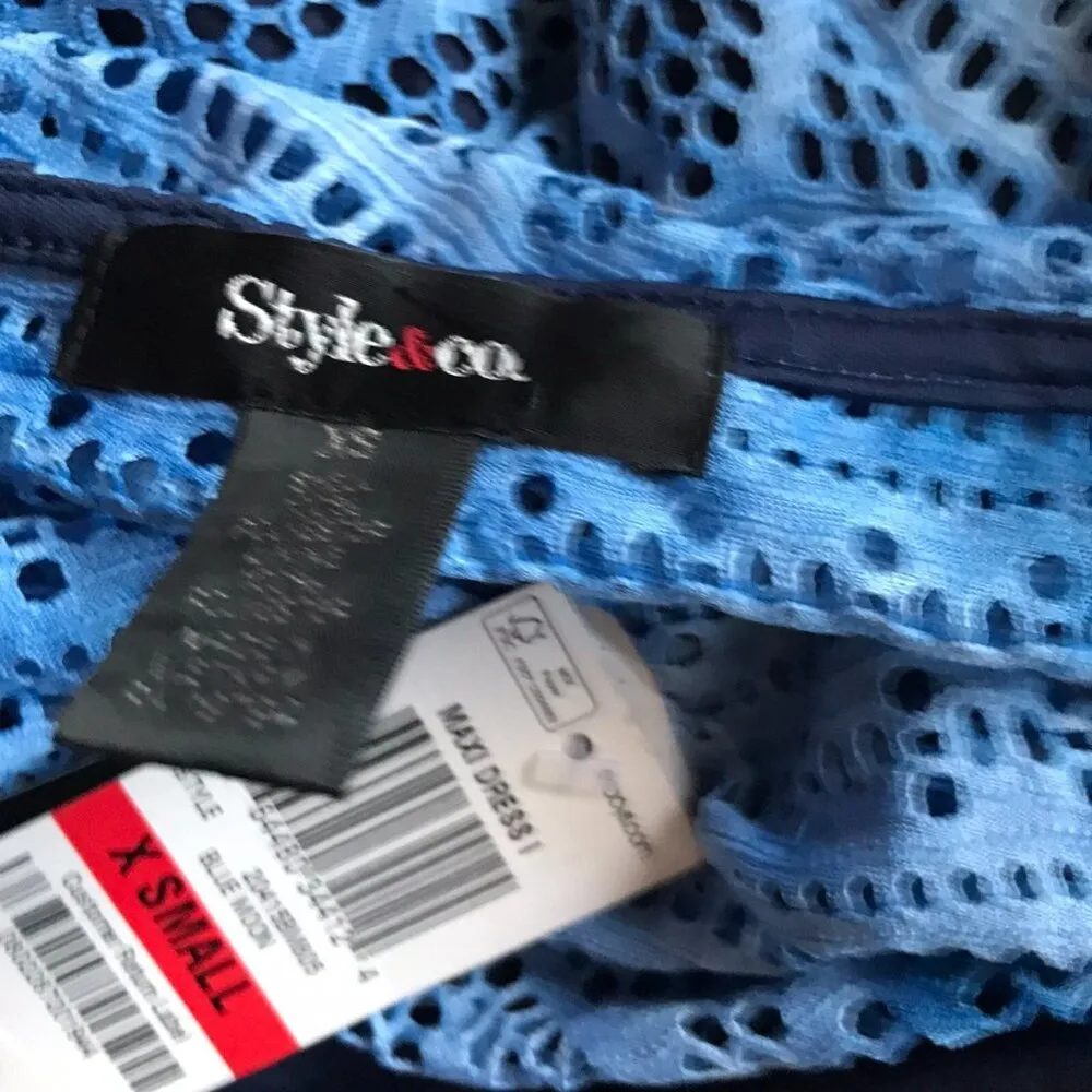 STYLE & CO. Blue Geo Cut-out Semi-Sheer Maxi Dress NWT XS - Image 7