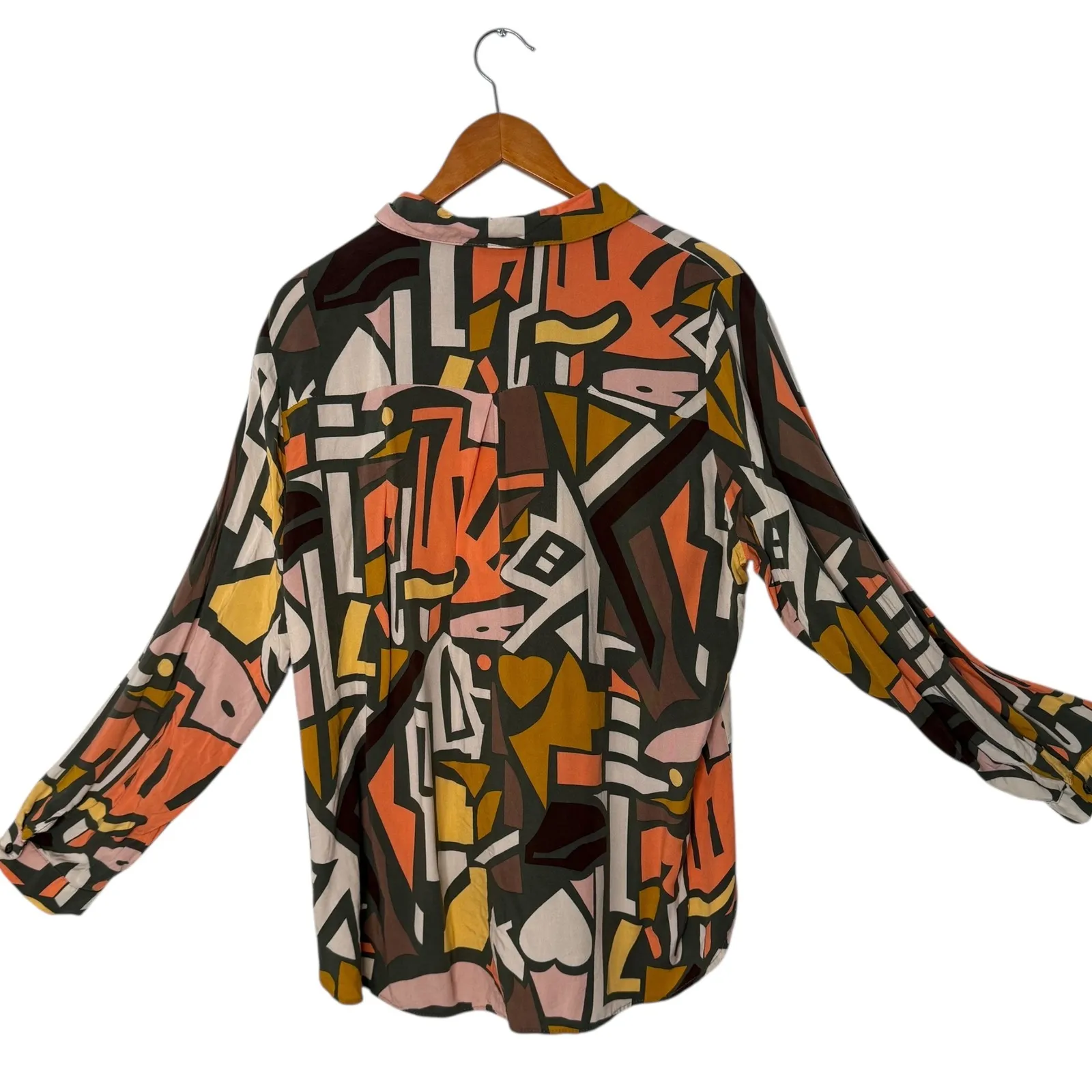 BIG DART Geometric Top Maximalist Abstract Womens XXL EUR 52 Button Statement Brown - Image 3