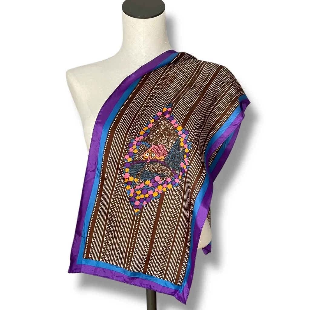 Vintage 1960s Striped Scarf Cottage Design House Striped Long Brown Unique Retro - Image 2