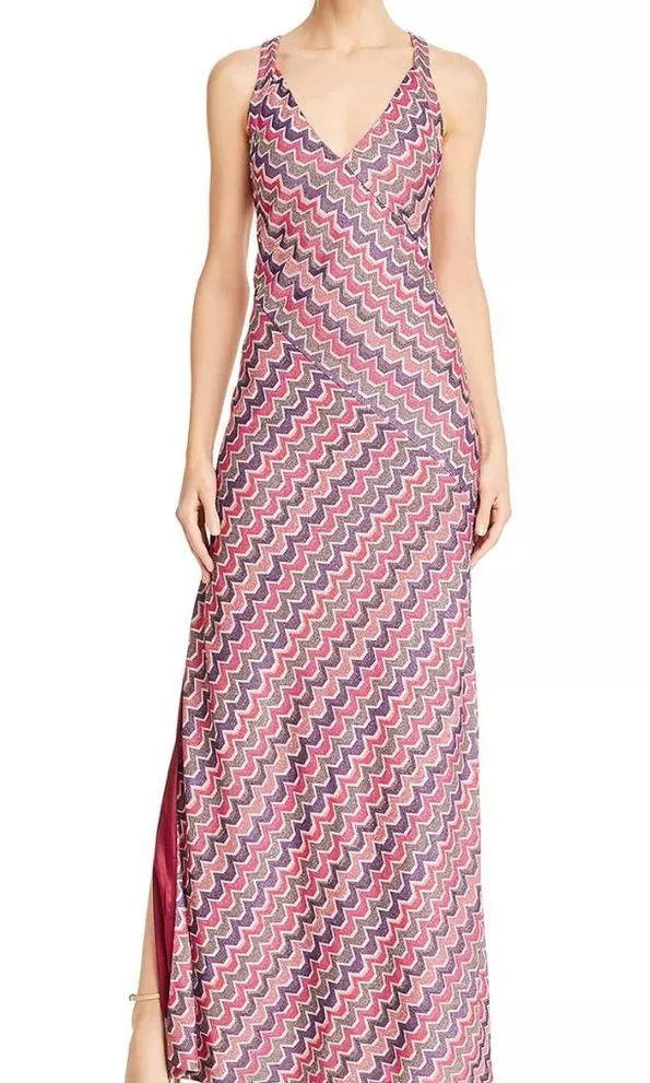 Ramy Brook Hadar Pink Metallic Printed V-Neck Maxi Dress Women's Size Small - Image 2