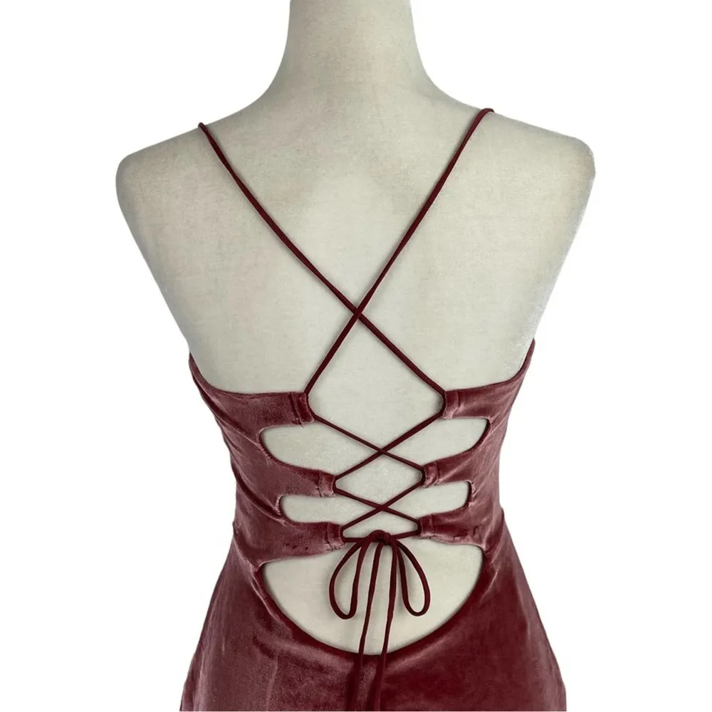 Revolve NBD Lauren Bodycon Velvet Strappy Open Back Mini Dress in Dusty Rose M - Image 14